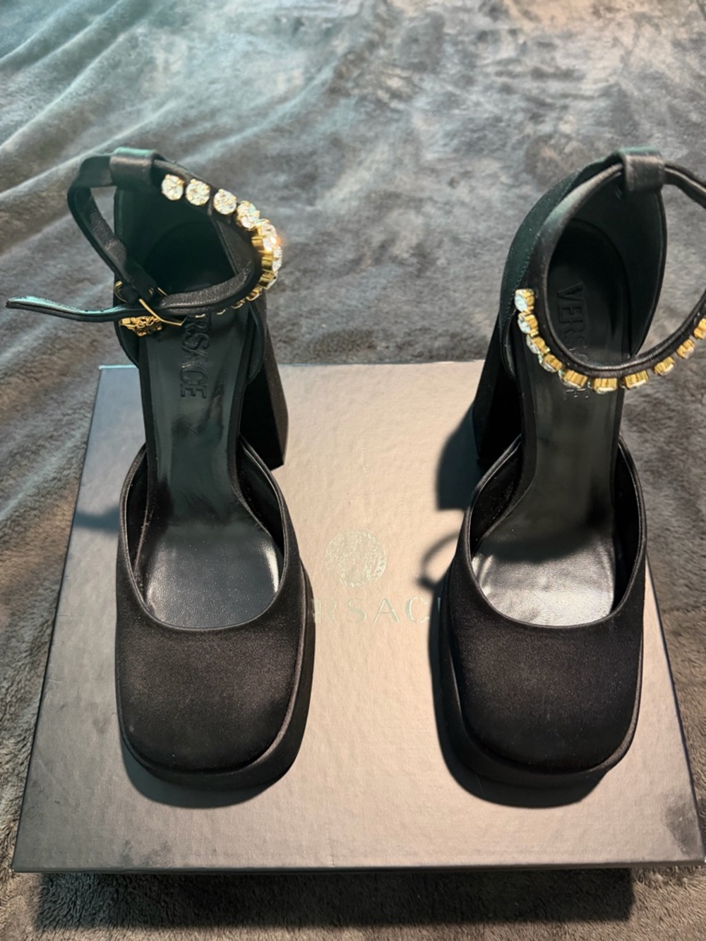 Versace Black Jeweled Medusa platforms